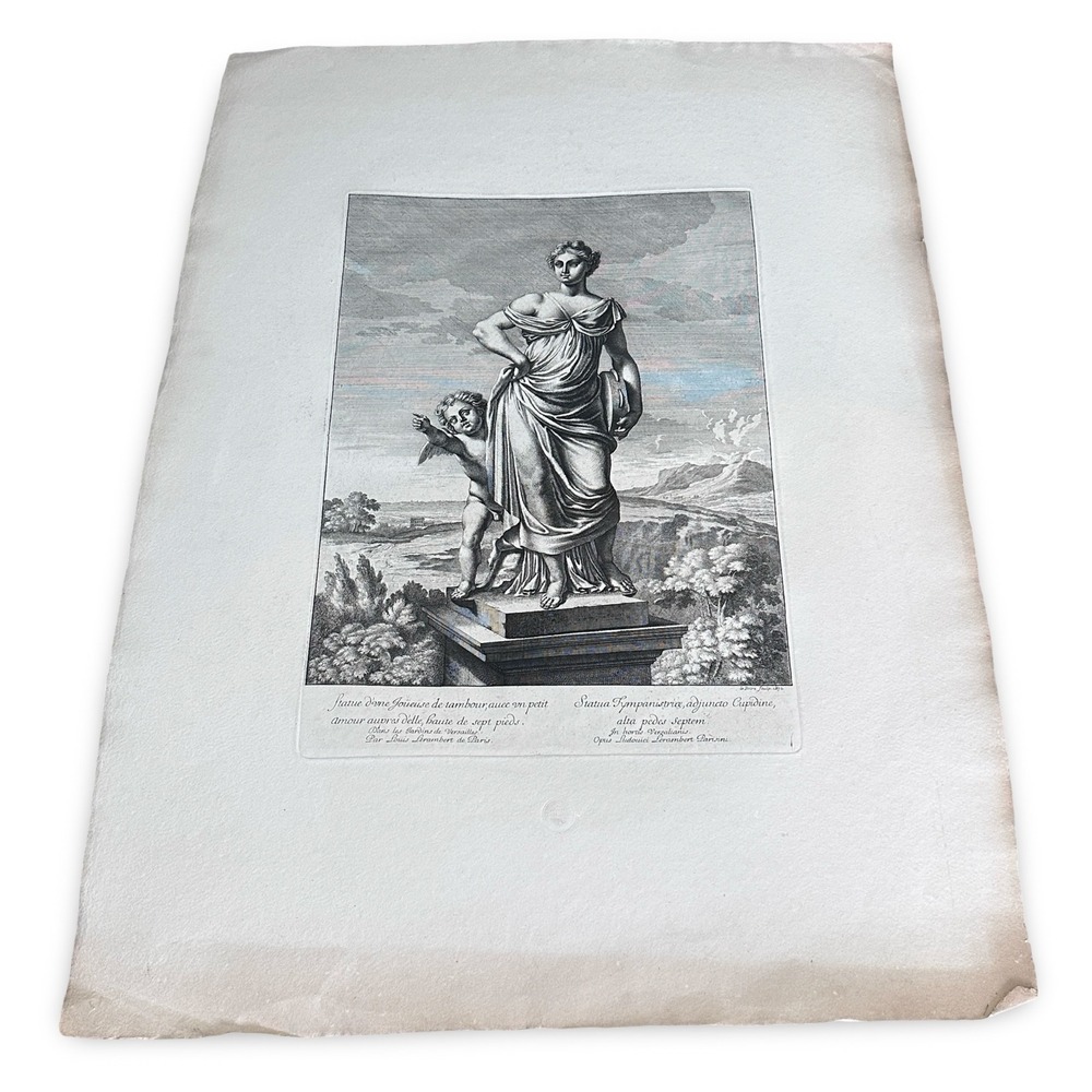 Antique Jean Le Pautre Jouese de Tambourin Amour Engraving Musees Museum Stamp